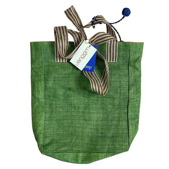WOOVEN ECO-FRIENDLY LO RIVER  HEMP  TOTE‎ BAG IN GREEN  NWT - Picture 3 of 5